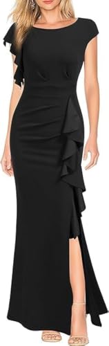 Womens Split Bodycon Mermaid Evening Cocktail Long Dress (UAE/KSA Alpha XXL Regular Regular Black)