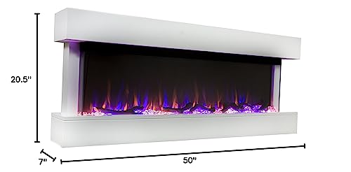 Touchstone Chesmont Smart Electric Fireplace- Wall Hanging Fireplace with 50" Wide White Floating Mantle- Alexa/WiFi Enabled-10 Color-1,500W Heater- Crystals & Driftwood-Model 80033 - Image 10