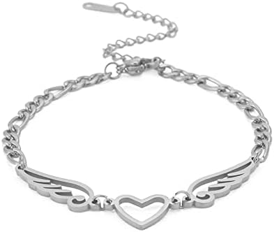 EUEAVAN Love Heart Guardian Angel Wings Charm Stainless Steel Silver Bracelets For Women Girls Jewelry Gifts