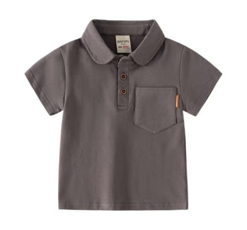 Baby Boys' Solid Color Short Sleeve Polo Neck T-Shirt Pocket Summer Tops Soft Stretch Uniform Tops (Coffee,18-24 M,Unisex,Big Kid,US,Age,18 Months,24 Months)