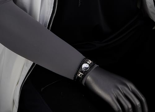 COOLSTEELANDBEYOND Yin-Yang Charm Bracelet, Leather Three-strand, Mens Womens Wrap Wristband4