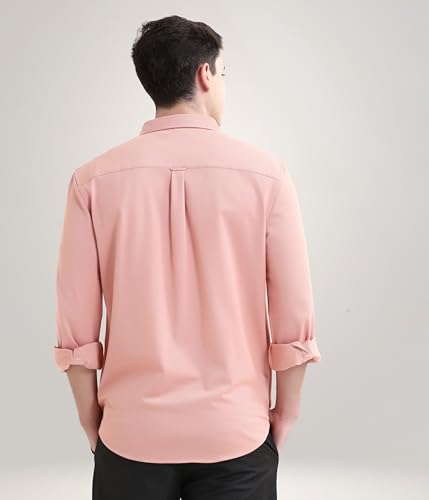 Image of TURMS Men's Solid Knitted Shirts, Odor Control, Stretchable & Breathable, Cotton Blend, Tailored Fit, Full Sleeve