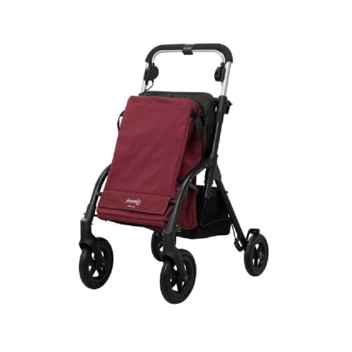 Andador con Asiento y Carro de Compra, Plegable, Aluminio Ultraligero, 50L, Burdeos y Negro
