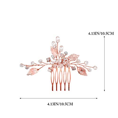 Unicra Bride Wedding Hair Comb Leaf Bridal Side Comb Sparkly Crystal Hair Piece Rhinestone Hair Accessorie For Women And Girls (Rose Gold) #TOP7