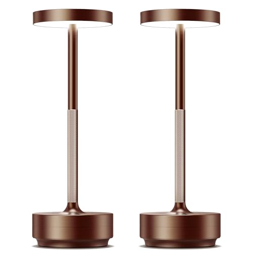 SAKRINGT 2 Pack Rechargeable Cordless Table Lamp - Battery Operated LED Portable Table Light with 3 Color Stepless Dimming, Memory Function - IP54 Waterproof for Outdoor, Restaurant, Patio, Camping