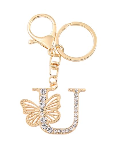 Pautdeer Keychain for Purse Charms, Crystal Alphabet Initial Letter Pendant with Key Ring, for Women Men Keychain
