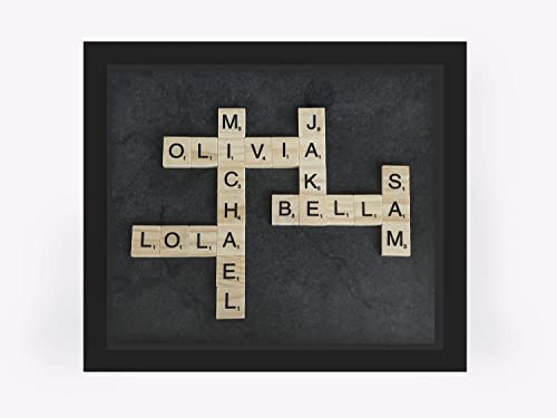 Personalised Name/words in a GLASS picture Frame – wooden Alphabet letter tiles, Handmade Gift, Family Tree.