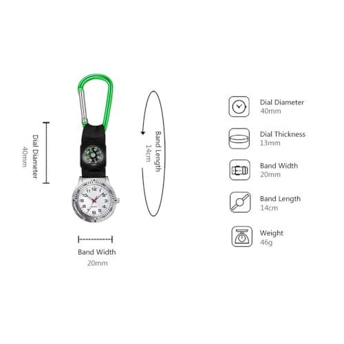 Set de 2 llaveros con brújula y reloj para enfermeras y senderismo, color verde creativo miniatura 2