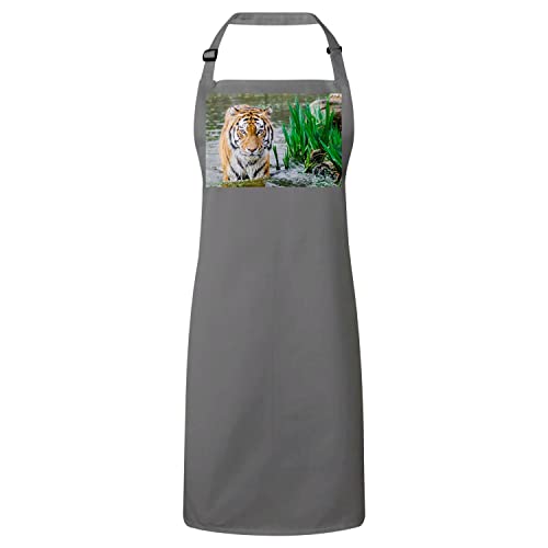 Tablier de cuisine gris imprimé tigre fauve dans l'eau taille unique réglable