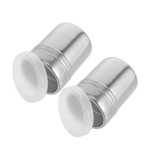 IWOWHERO 2pcs Stainless Steel Fine Mesh Sugar Shaker with Lid Multipurpose Powdered Sugar Duster for Baking Coffee Cooking Precise Dispensing Seasoning Bottle for Home Kitchen Restaurant