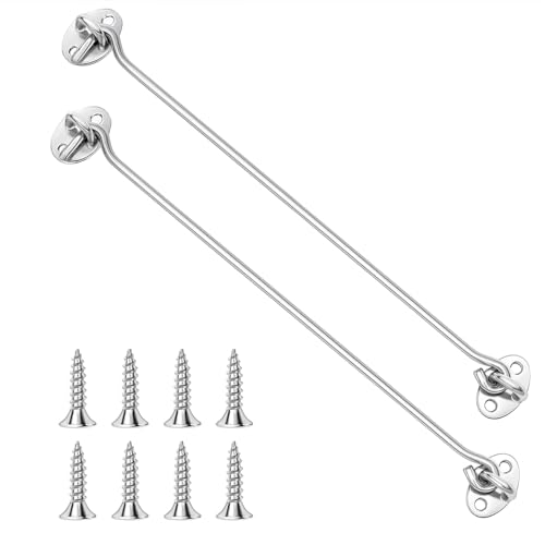 2 Stück Edelstahl Kabinenhaken mit Öse 30 cm, Robuste Sturmhaken aus Edelstahl für Türen & Rollläden, Tür-/Tor-Absicherung, inkl. Schrauben & Ösen, als Sturmhaken für Haus und Garten