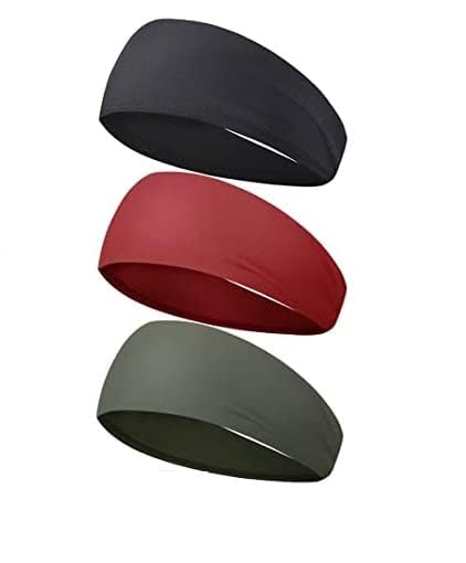 3 Pack Wicking Stretchy Athletic Bandana Headbands/Head wrap/Yoga Headband/Head Scarf/Best Looking Hairband for Sports or Fashion,Candy Colors in Wide (Black Maroon Green)