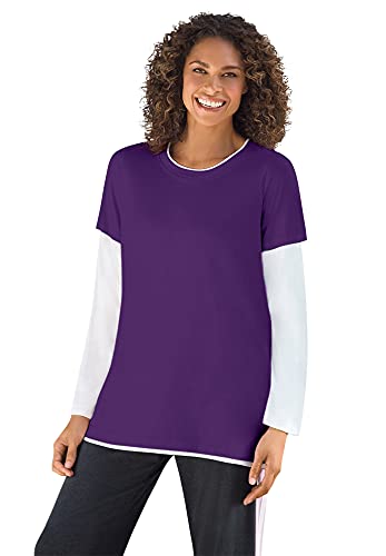 Woman Within Women's Plus Size Layered-Look Crewneck Tee Shirt - 22/24, Radiant Purple #TOP18