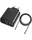 USB C Ladegerät 65W Schnellladegerät Mehrfach 5-Port Netzteil, Kompaktes Ladegerät für Laptop, Tablet, Smartphone und weitere USB Geräte (1,2m USB C-C Kabel mit Digitalanzeige)