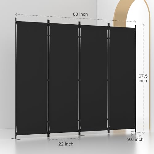 Room Divider, 4 Panel Folding Privacy Screen, 88” Portable Separating with 3 Metal Feet, Partition Room Dividers, Lightweight Freestanding Wall Divider Screen for Office Bedroom Hospital(Black) by Phonjoroo - Image 5