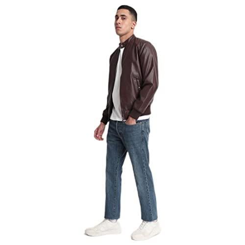 Image of Bewakoof Men's Solid Regular Fit Full Sleeve Stand Collar Nylon Jacket