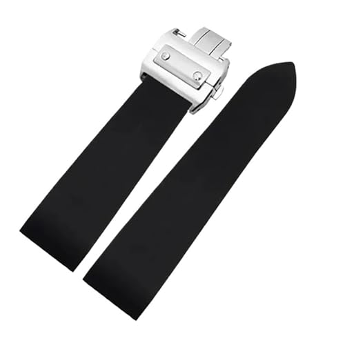 Recopilación de Santos de Cartier para comprar online. 37 HBSFPOS Compatible con Cartier Santos 100 W2020007 Correa de Reloj de Goma Resistente al Agua de 25 mm con Hebilla de Acero Inoxidable y Silicona Suave Negra(Black-Silver Buckle)