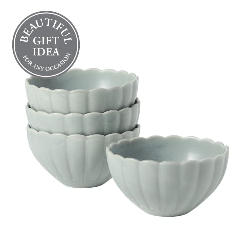 Gibson Elite Bistro Fleur Stoneware Cereal Bowls Set of 4, 5.5-Inch Scalloped Bowls with Reactive Glaze, Fluted Kitchen Bowls for Cereal, Soup, Salad, Rice and Dessert - Blue by Gibson Elite - Used condition - Image 4