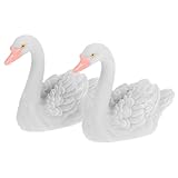 WRITWAA Miniatur Schwanenfiguren 2 Stück aus Kunstharz Weiße Garten und Wohnraum Deko Wetterfeste Tisch und Regaldekoration