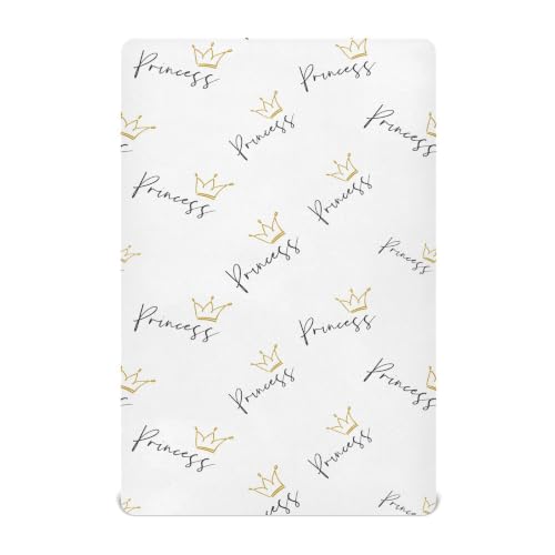 Image of Crib Sheets for Boys Girl Princess Crown Text Breathable Mini Crib Mattress Sheets Fitted,Toddler Baby Sheets for Crib Mattress 39 * 27 * 5In
