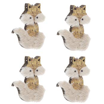 Fuzzy Fox Ornaments Christmas Tree Decoration 4 Ct