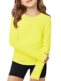 Haloumoning Girls Long Sleeve Athletic Shirts Lightweight Yoga Tops Crewneck Gym Tees with Thumb Holes Yellow