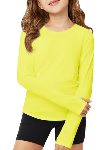 Haloumoning Girls Long Sleeve Athletic Shirts Lightweight Yoga Tops Crewneck Gym Tees with Thumb Holes Yellow