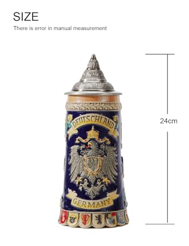HAUCOZE Beer Stein Mug German Coats of Arms Drinking Viking Tankard with Petwer Lid for Birthday Gifts Men Father Husband 0.6 Liter