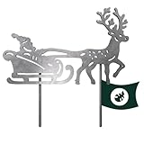 VERDOBA Weihnachtsmann mit Schlitten Gartenstecker - silberner Weihnachtsmann mit Rentierschlitten mit Antikfinish - Weihnachtsdeko draußen für Garten, Balkon & Terrasse