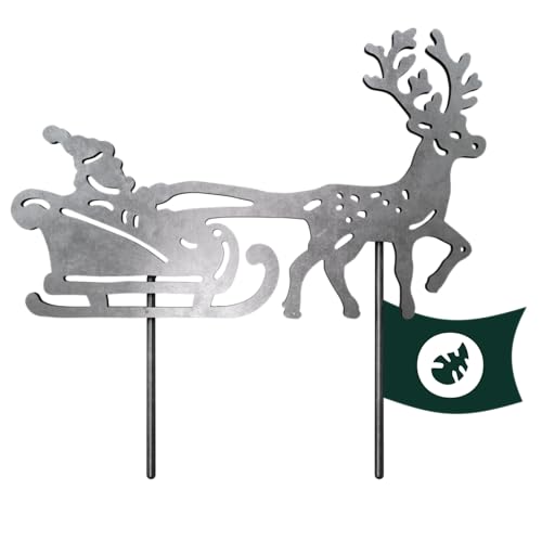 VERDOBA Weihnachtsmann mit Schlitten Gartenstecker - silberner...
