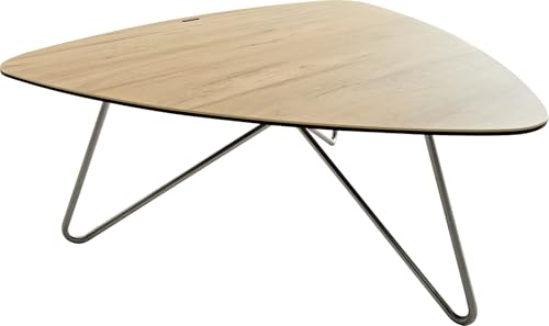 DeLife Table-de-Salon Ekrem céramique Laminam® Sabbia Couleur chêne 88x85 cm piétement croisé Rond Acier Inoxydable