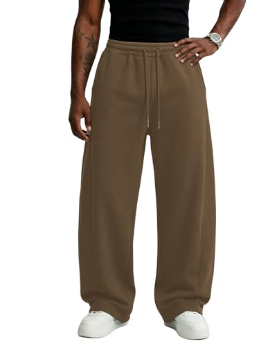 Image of Wangdo Men's Baggy Sweatpants Wide Leg Lounge Cotton Jogging Pants Casual Elastic Waist Joggers with Pockets