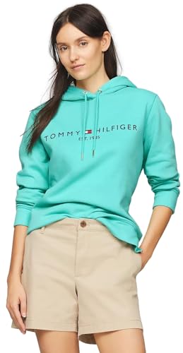Tommy Hilfiger Sudadera con capucha para mujer, Verde ambicioso., XS