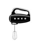 Smeg, Batteur Électrique HMF01BLEU, 9 Niveaux de Vitesse, Fonction Turbo, Système de Démarrage Progressif, 4 Batteurs, 2 Crochets Pétrisseurs et Range Cable Fournis, 250W, Noir