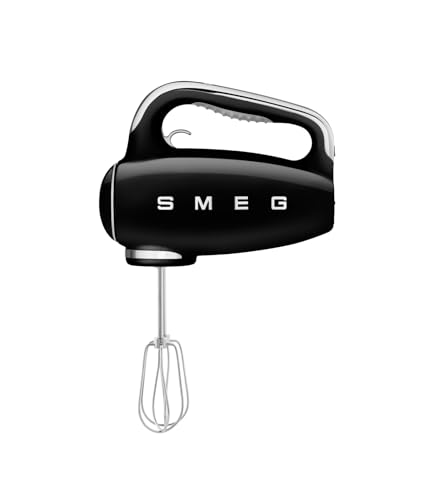 Smeg, Batteur Électrique HMF01BLEU, 9 Niveaux de Vitesse, Fonction Turbo, Système de Démarrage Progressif, 4 Batteurs, 2 Crochets Pétrisseurs et Range Cable Fournis, 250W, Noir