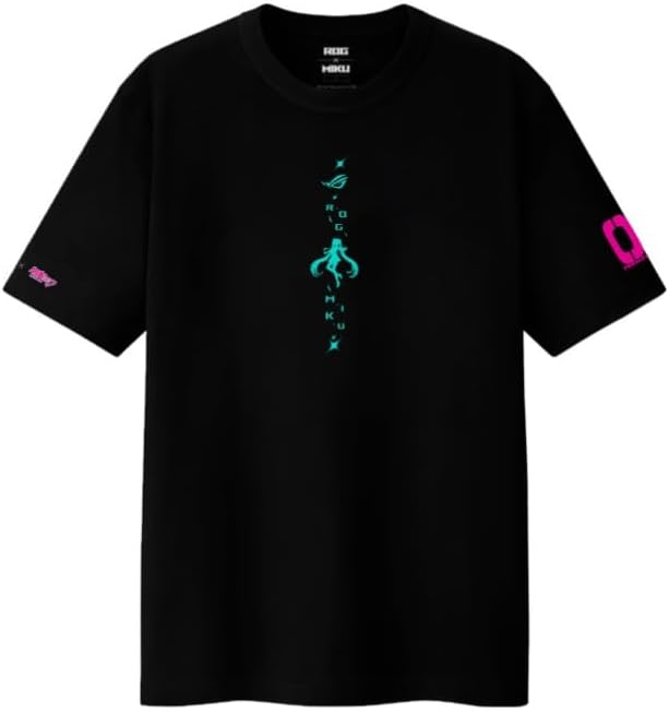 Maglietta ROG II Edition Hatsune Miku, Maglietta nera unisex edizione Collector Gaming, Nero con accenti Blu-verde Hatsune Miku, L - Gadget
