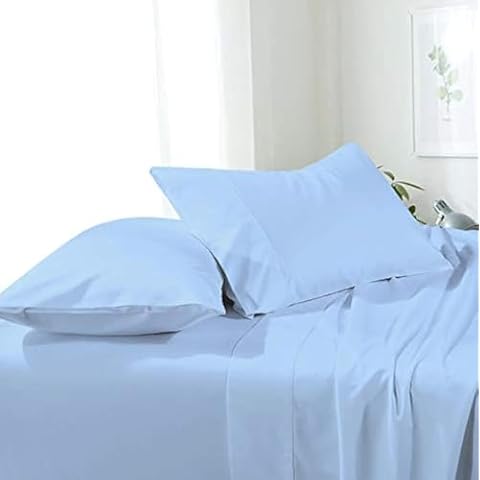 Attached Waterbed Sheets 100% Egyptian Cotton 600 Thread Count Attached Solid Waterbed Sheets California King Size 4 Piece, 15 Inch Deep Poceket Waterbed Sheet Set, Light Blue Solid Color Cover