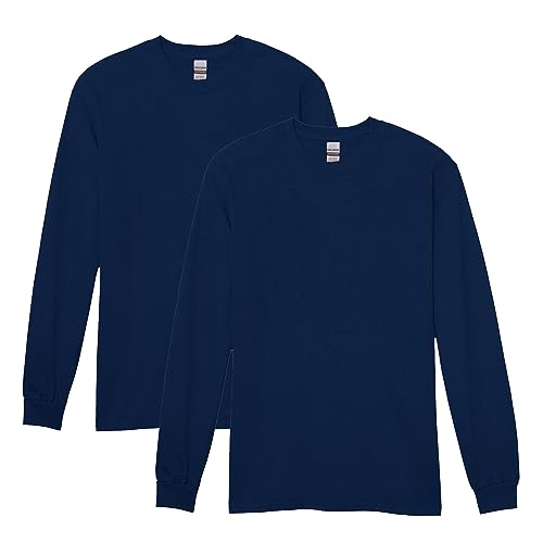 Gildan Men's Heavy Cotton Long Sleeve T-Shirt, Style G5400, 2-Pack, Navy, Large