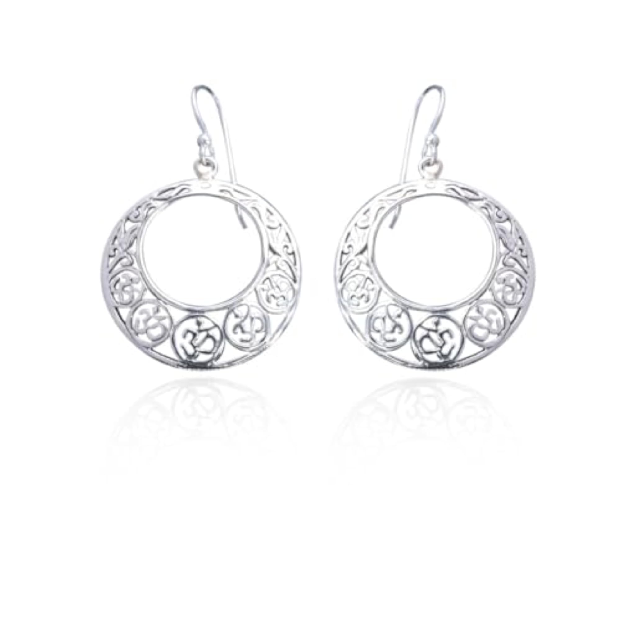 Women's 925 Sterling Oxidized Om Bali Round Earrings, Traditional Design