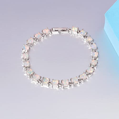 14K White Gold Plated White Fire Opal Bracelets For Women Ladies Tennis Braclelet Opal Jewelry #TOP1