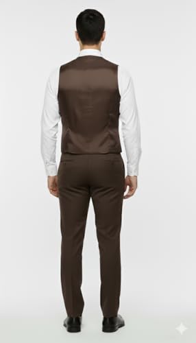 Image of Men's Formal Brown Vest Coat Set, Business Attire, Classic Suit