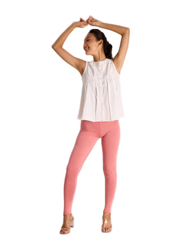 Image of GO COLORS Soft Cotton Stretch Ankle Length Leggings for Women | Breathable