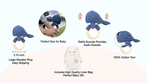 Kawaiono Handmade Cotton Crochet Rattler For Baby, Natural Amigurumi Crochet Elephant On Natural Teething Ring Rattle, Infant Toys (Pink Elephant) #TOP3