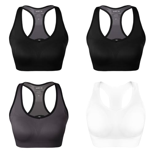 Image of Match Women's Seamless Racerback Sports Bra with Removable Pads Strappy Workout Bra Top for Yoga Gym Running Fitness (New Size)