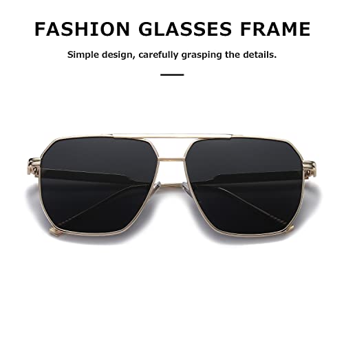 Kimorn Polarized Sunglasses For Women Men Retro Oversized Square Vintage Fashion Shades Uv400 Classic Large Metal Sun Glasses (Gold Gray&Black, 60) #TOP4