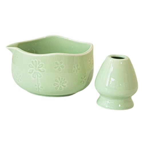 日本製 手作り 陶器 抹茶碗 450ml 青 注ぎ口付き 陶器茶碗 互換性あり (グリーン)