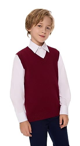 SMINLING Pinker Boys Girls School Uniform Sweater Vest V-Neck Soft Cotton Pullover