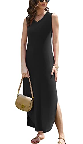 Image of DouBCQ Women's Summer Maxi Casual Sundress V Neck Sleeveless Long Dresses with Pockets