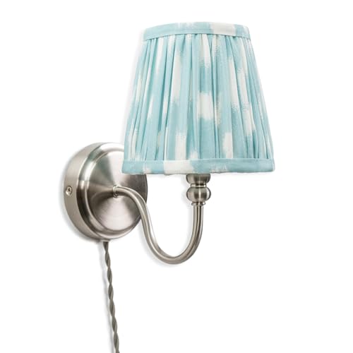 ValueLights | Plug-in Antique Brass Wall Light with Blue Pleated Fabric Lampshade | Wall Lamps & Sconces, Home Décor & Improvement Essential