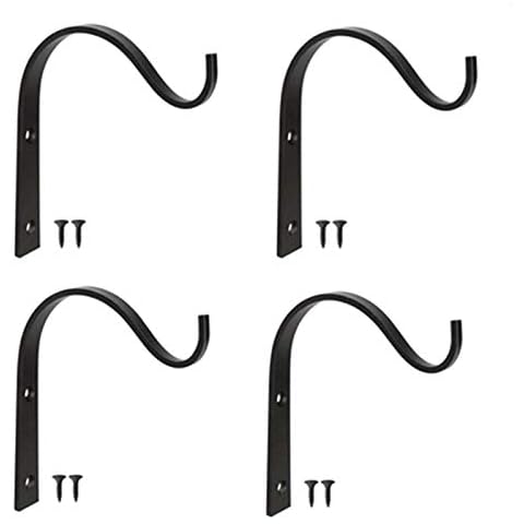 Iron Wall Hooks w/Screws,4 Pack Wall Mounted Rustic Wrought Iron Bracket, Heavy Duty Hanger Hooks for Hanging Lantern Planter Bird Feeders Home Decor (4pcs) Cover